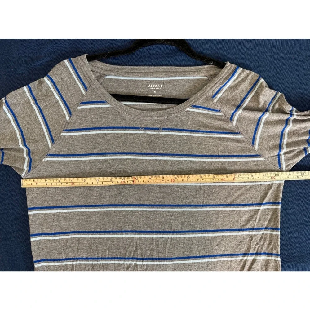 Alfani Intimates Pajama Set Medium Blue Grey Striped Long Sleeve Joggers Lounge